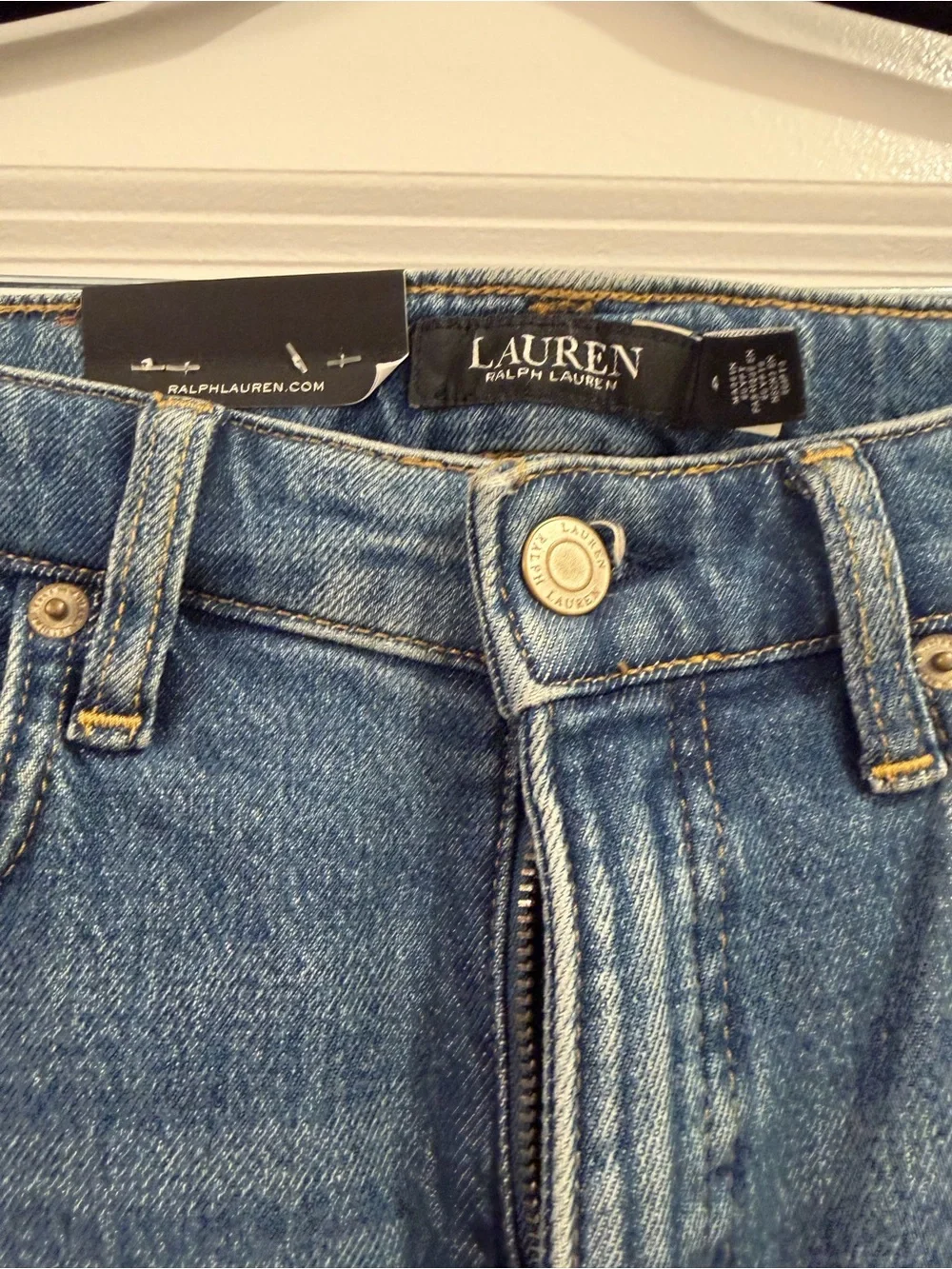NWT Ralph Lauren Denim High-Rise Straight Jeans in Blue with Gold Stitching - Picture 3 of 5